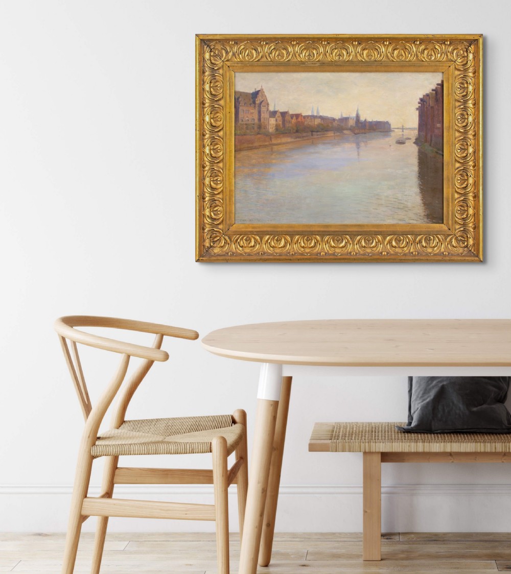 Christian Asmussen, European Cityscape With River - Antique Oil Painting  View III