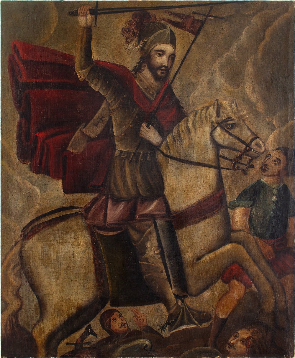 18th-Century Cusco School, Santiago Matamoros - Antique Oil Painting 