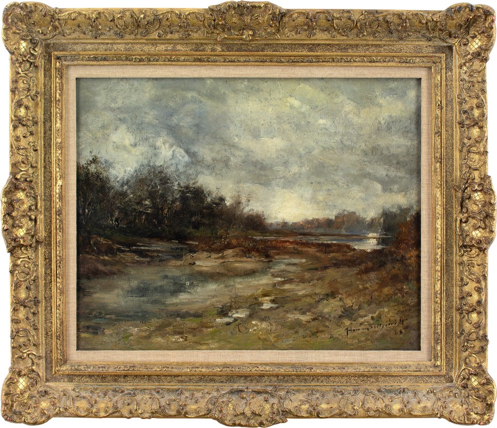 Late 19th-Century German School, Isar Meadows, Munich - Antique Oil Painting 
