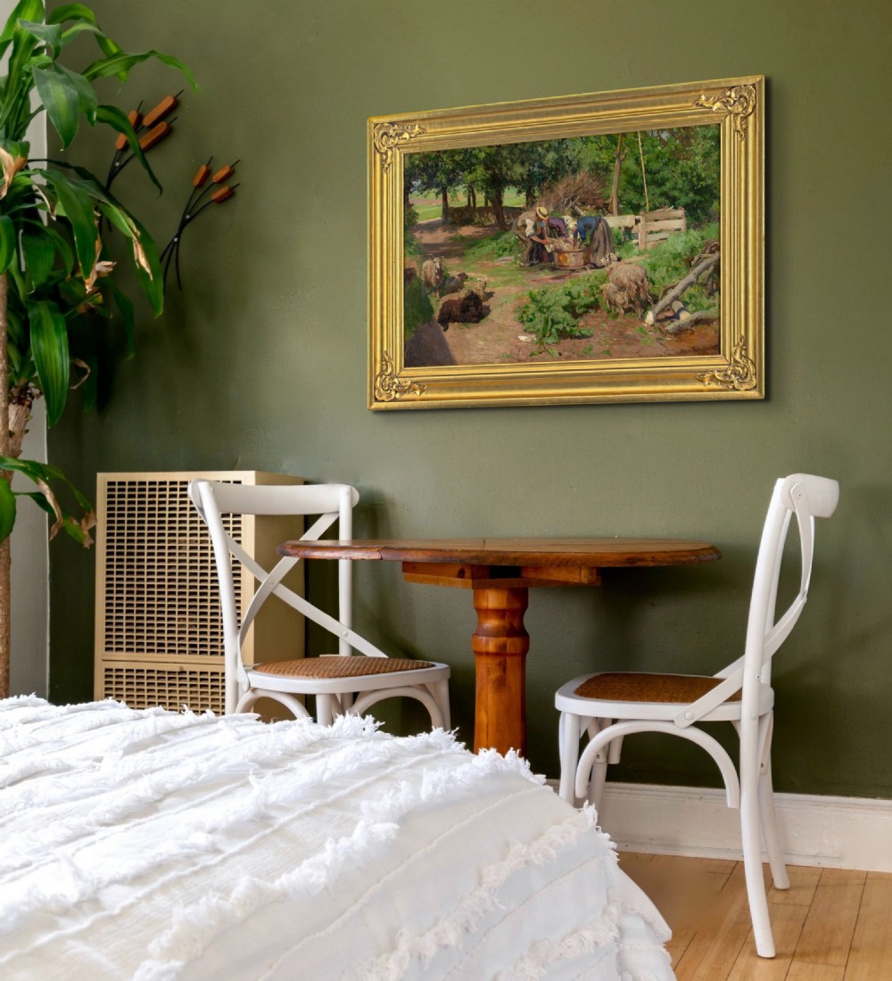 Viggo Pedersen, Sheep Shearing - Antique Oil Painting  View V