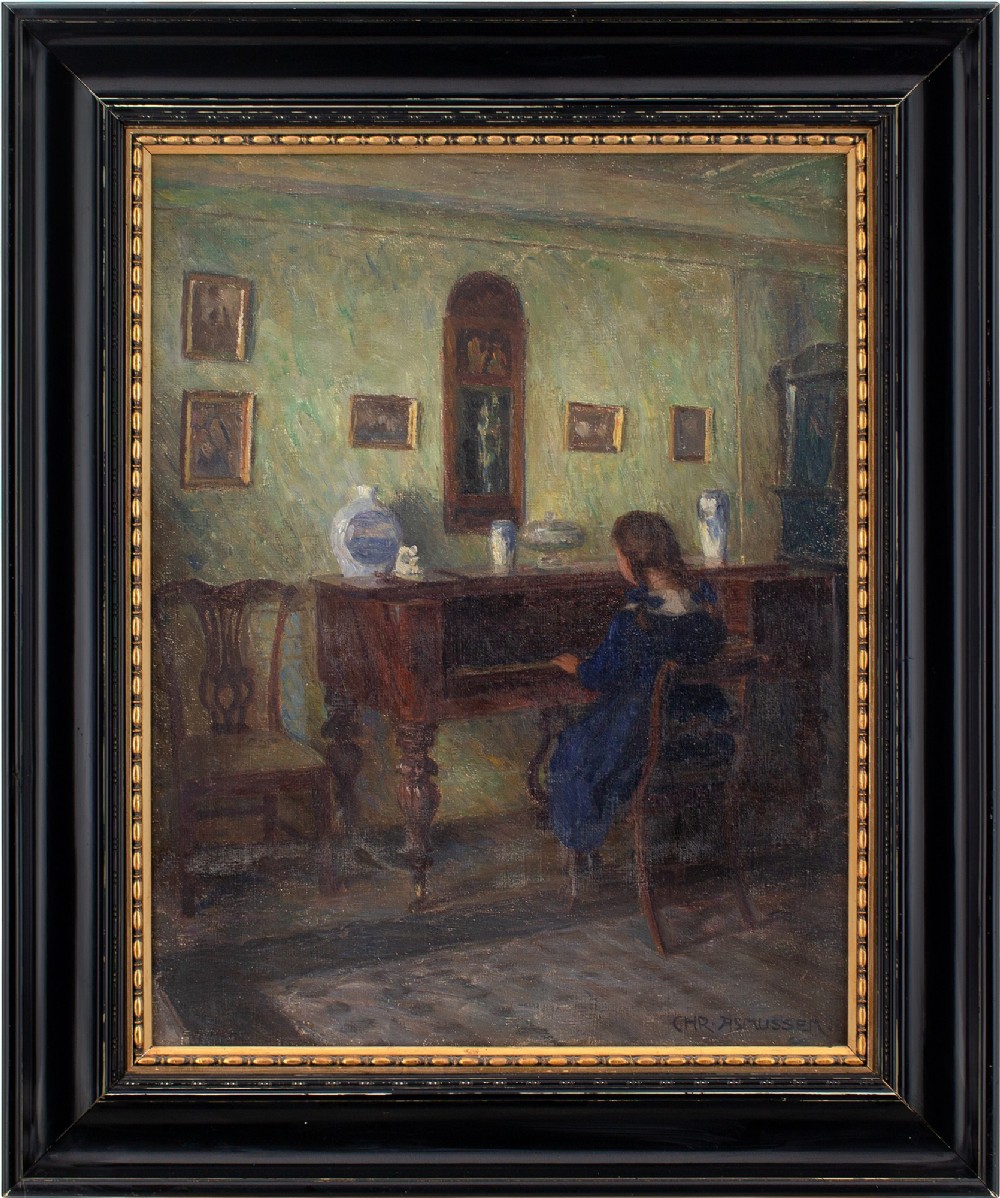 Christian Asmussen, Interior Scene With Girl At The Piano - Oil Painting 