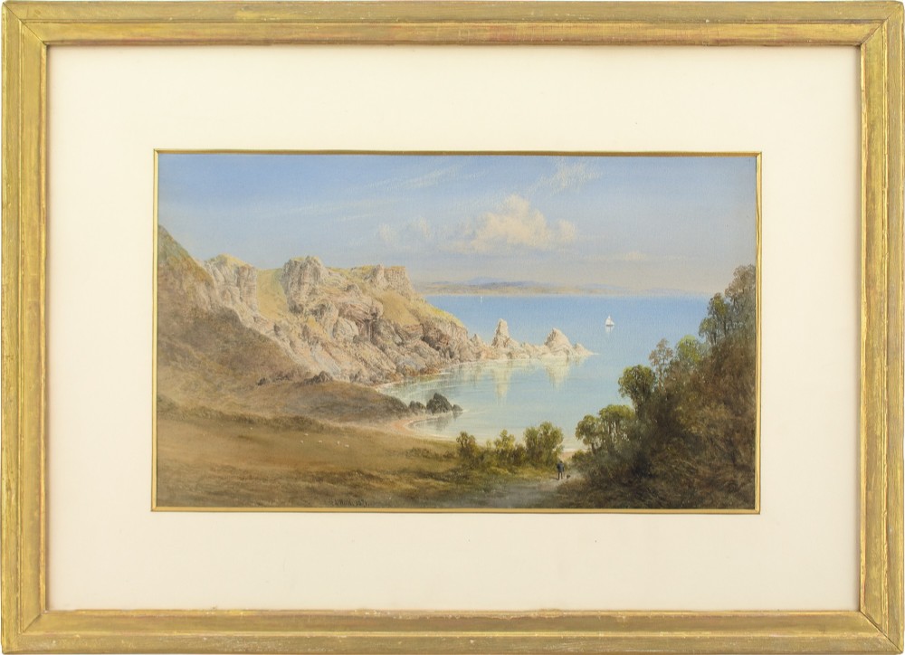 George Lowthian Hall, Anstey Cove, Torquay, Devon - Antique Watercolour 