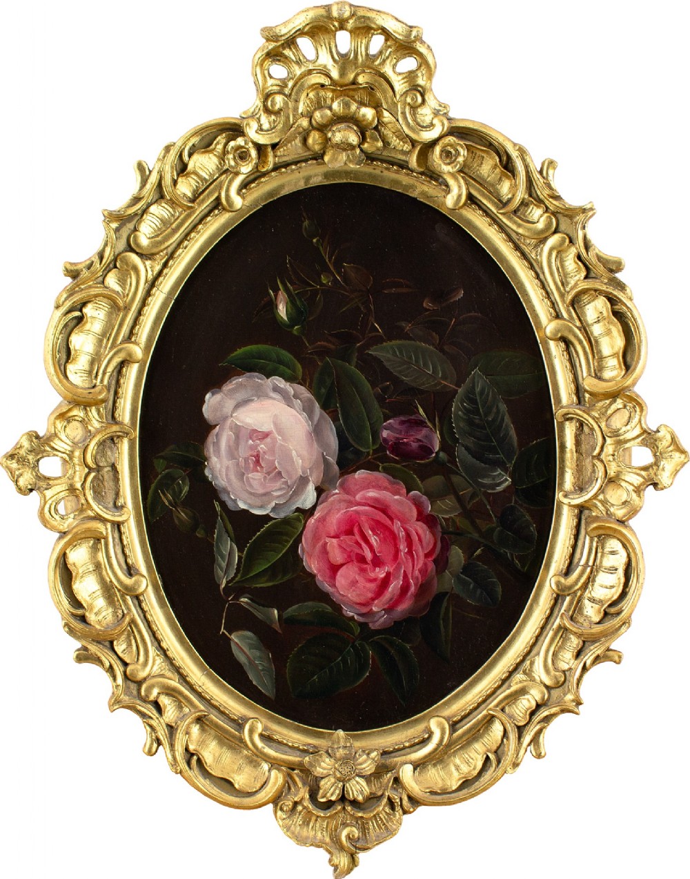 19th-Century Danish School, Still Life With Roses - Antique Oil Painting 