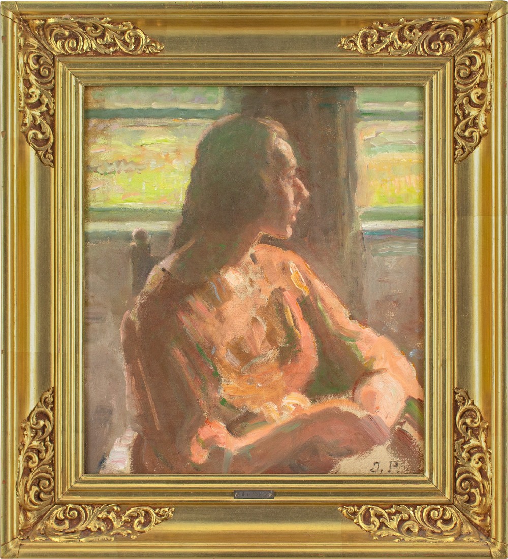 Julius Paulsen, By The Window - Antique Oil Painting 