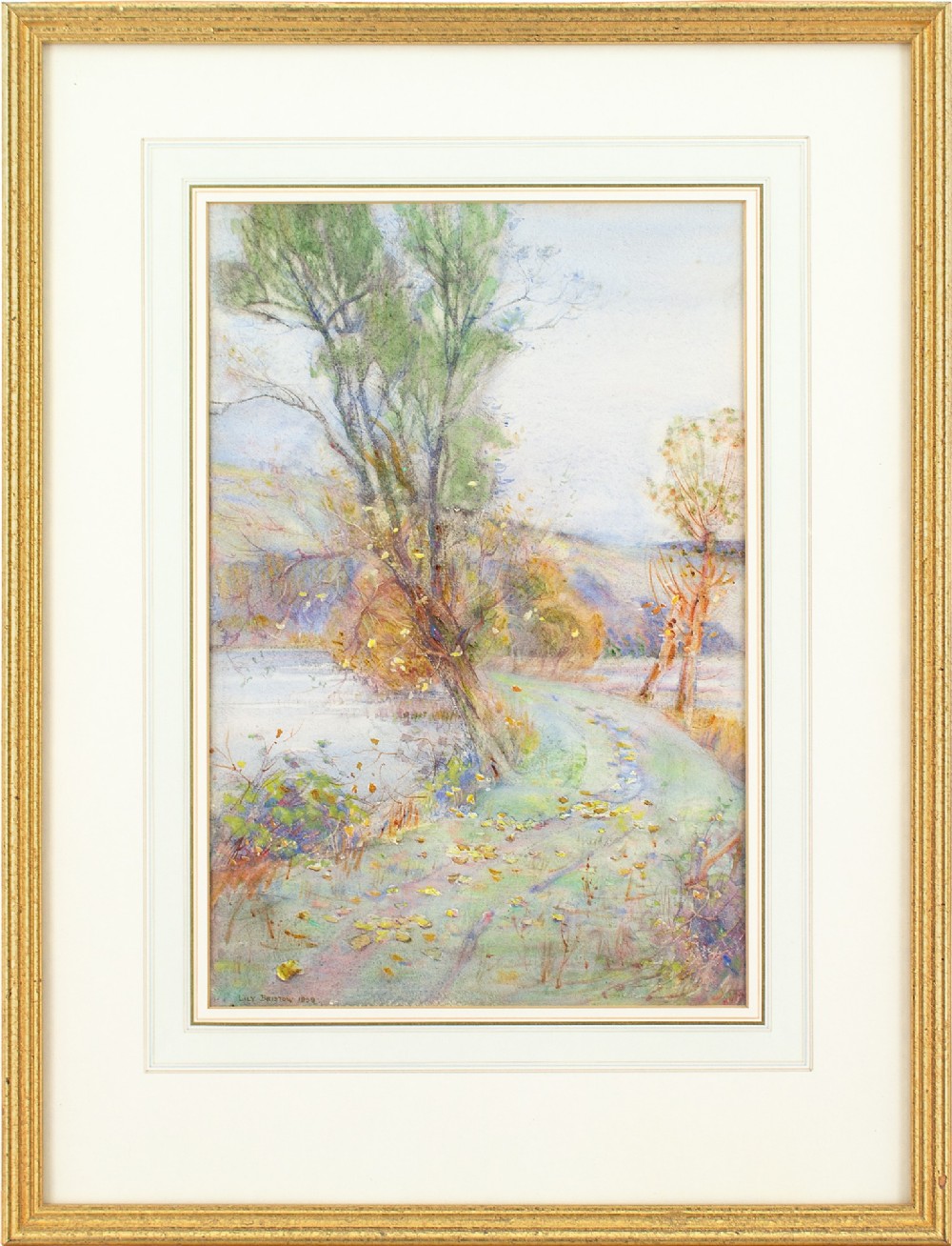 Lily Bristow, Autumnal Landscape With Pond - Antique Watercolour 