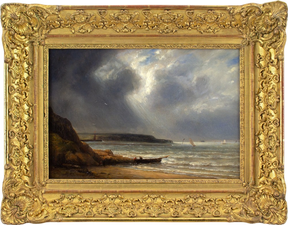 Adolphe-Hippolyte Couveley, Coastal Scene Near Boulogne - Antique Oil Painting