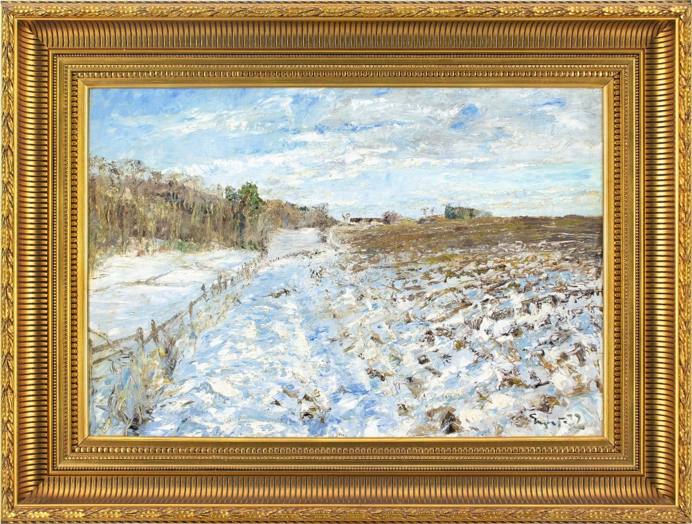 20th-Century Danish School, Snow Landscape With Track - Antique Oil Painting 