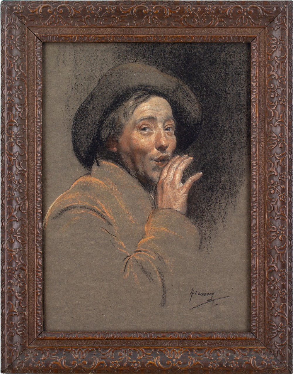 Herbert Johnson Harvey, The Whisper, Self-Portrait - Antique Pastel 