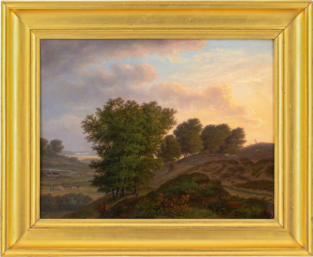 19th-Century Danish School, Idyllic Landscape With Farm - Antique Oil Painting 