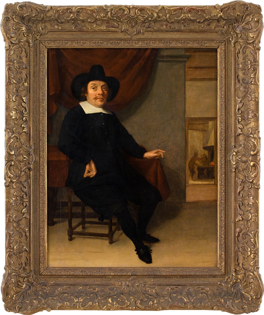 18th-Century Dutch School, Portrait Of A Seated 17th-Century Gentleman By A Forge - Antique Oil Painting 