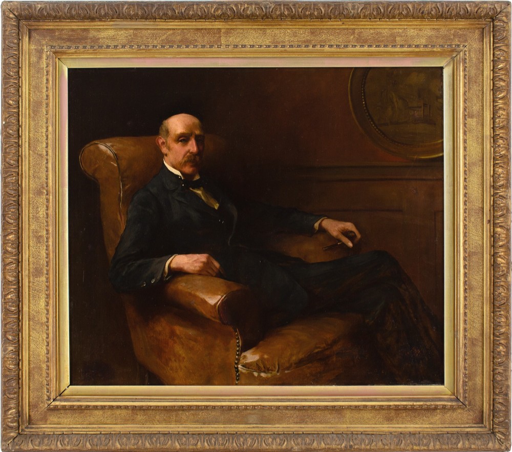 Arthur Wardle (Attributed), Portrait Of A Man In A Club Armchair - Antique Oil Painting
