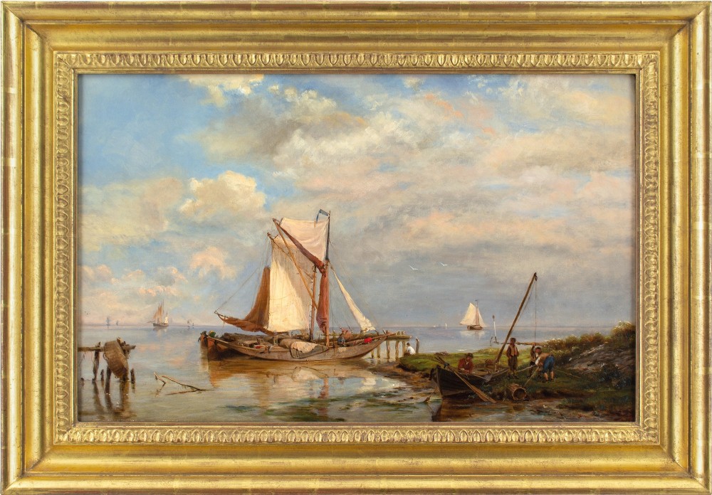 Hermanus Koekkoek The Elder (After), On The Scheldt - Antique Oil Painting 