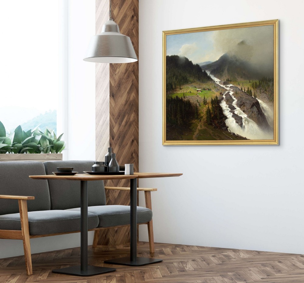Axel Nordgren, Alpine Landscape With Waterfall - Antique Oil Painting  View V