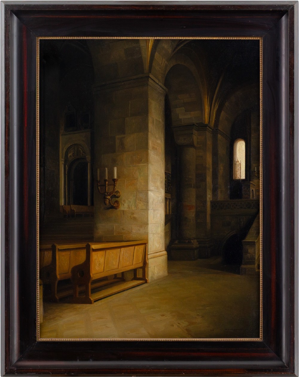 Christian Tilemann-Petersen, Lund Cathedral - Antique Oil Painting 
