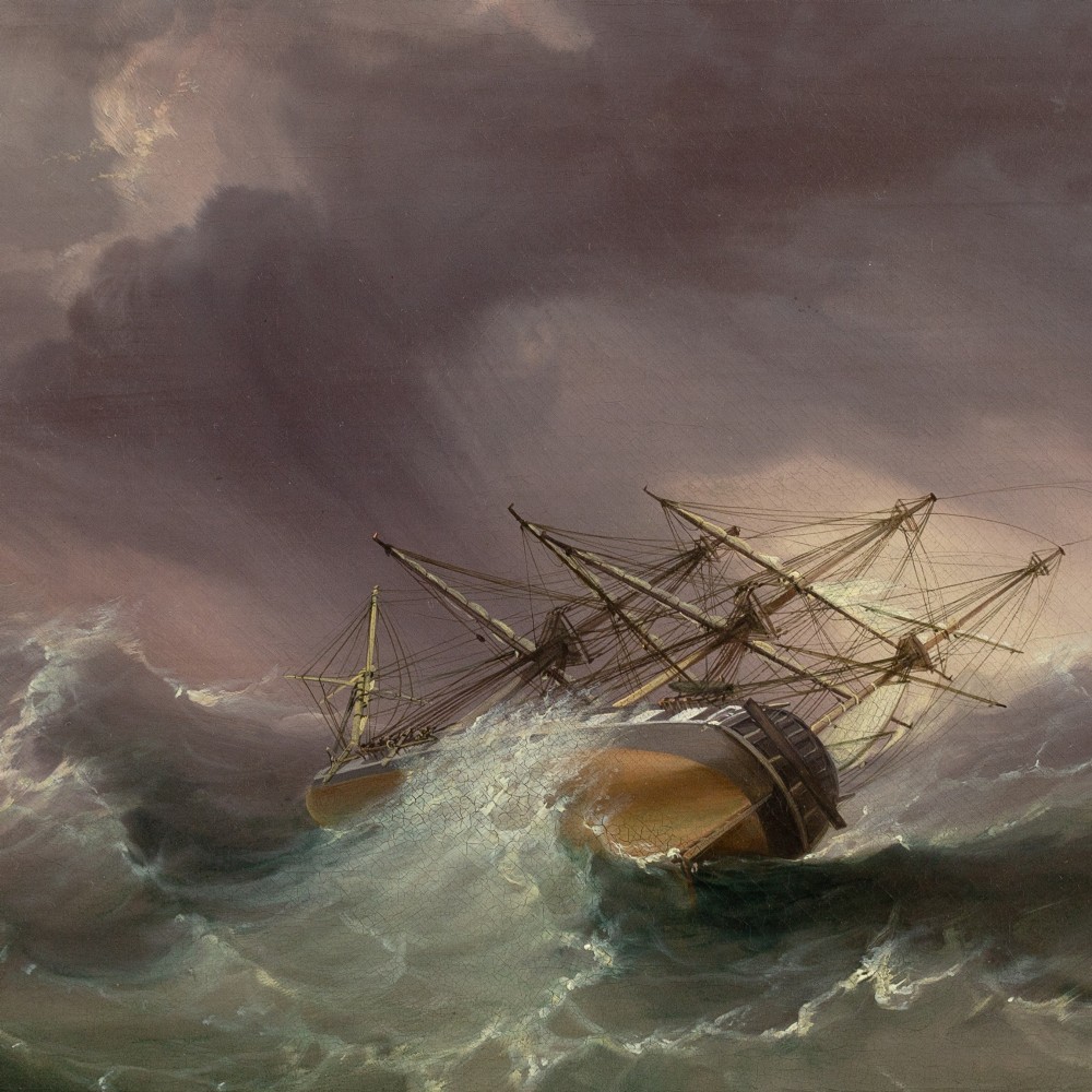 James George Philp RI ROI, H.M.S. Andromeda In The Bay Of Biscay - Antique Oil Painting View III