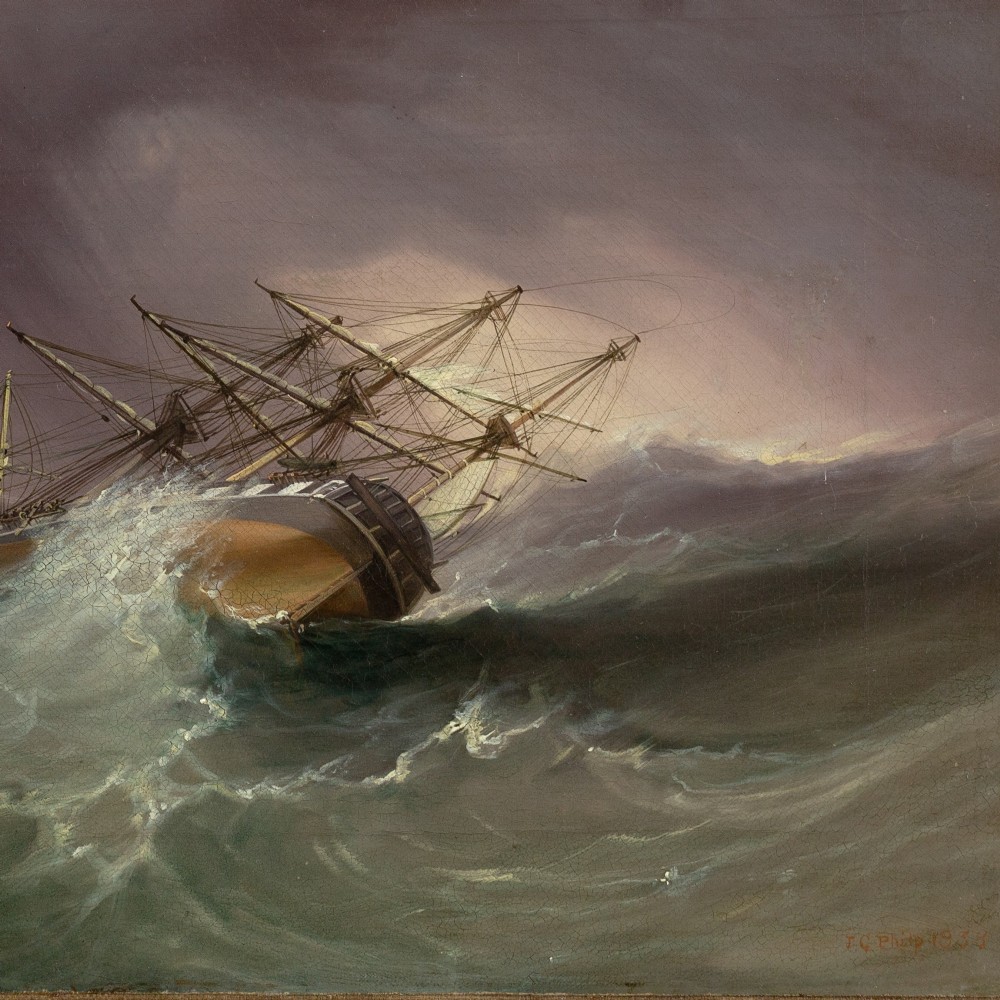 James George Philp RI ROI, H.M.S. Andromeda In The Bay Of Biscay - Antique Oil Painting View IV