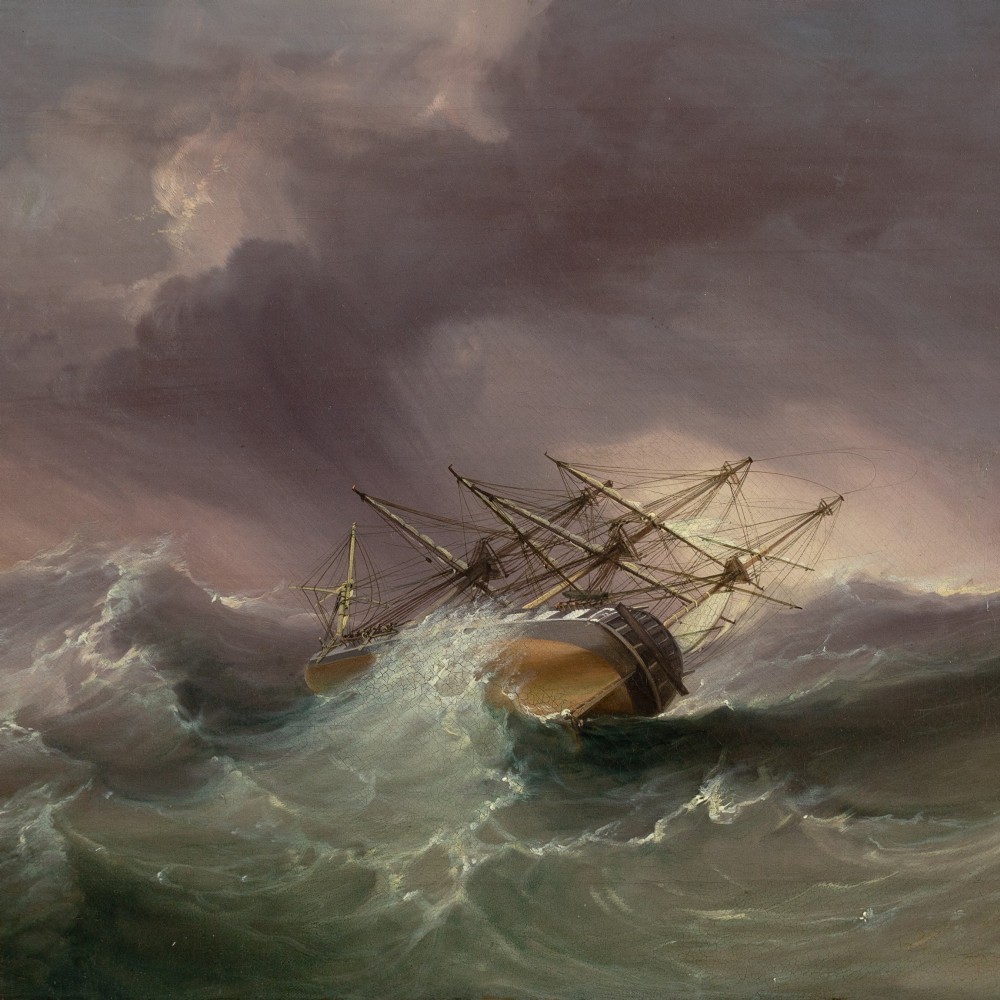 James George Philp RI ROI, H.M.S. Andromeda In The Bay Of Biscay - Antique Oil Painting View V