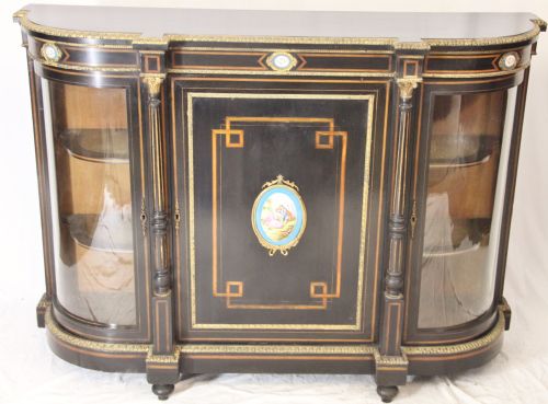 Ebonised Credenza with Porcelain Plaques