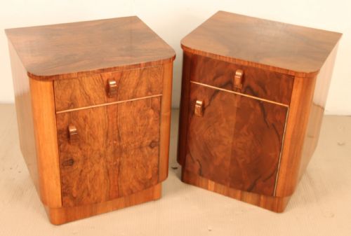 Good Pair of Art Deco Burr Walnut Bedside Cupboards