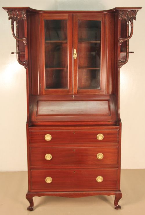 Art Nouveau Mahogany Bureau Bookcase