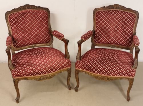 Pair of French Walnut Armchairs