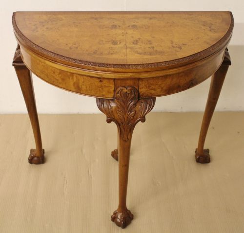 Burr Walnut Half Moon Card Table
