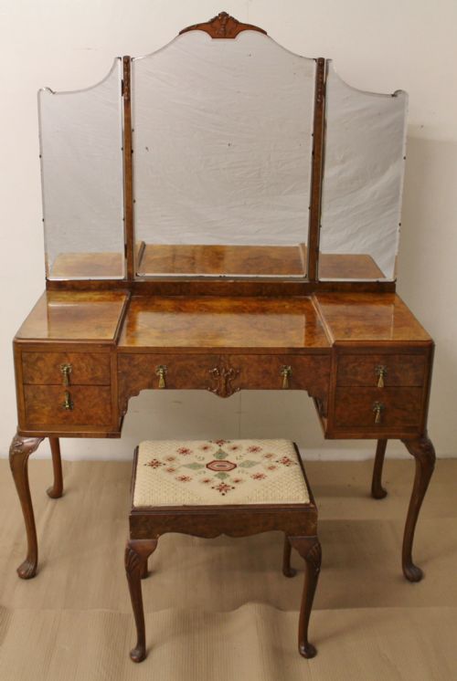 fig 3. Queen Anne Style Burr Walnut 8 Piece Bedroom Suite