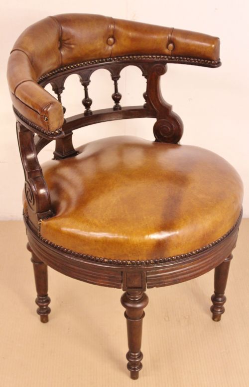 Mahogany and Leather Captains Desk Chair