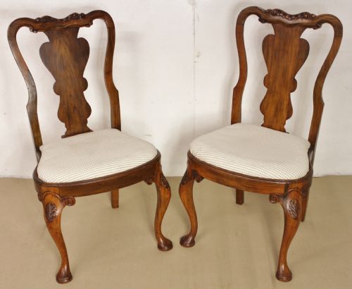 Pair of Queen Anne Style Walnut Chairs