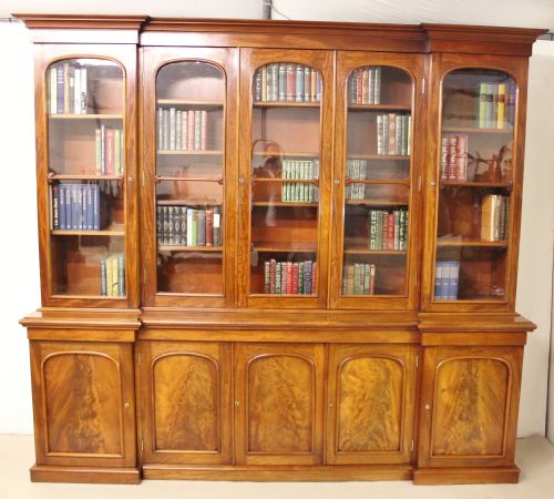 Large Victorian Mahogany Breakfront Library Bookcase