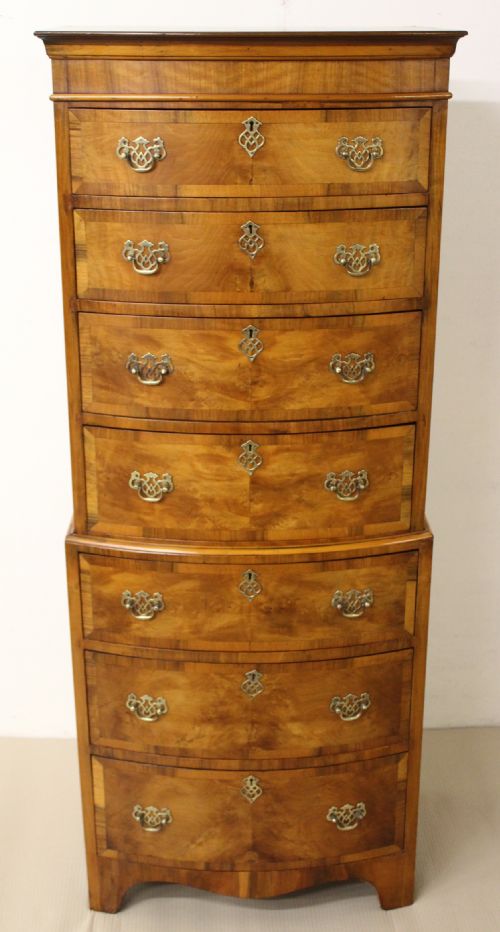 Bow Fronted Burr Walnut Chest on Chest