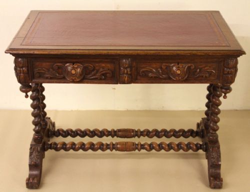 Victorian Carved Oak Writing Table by Maple and Co