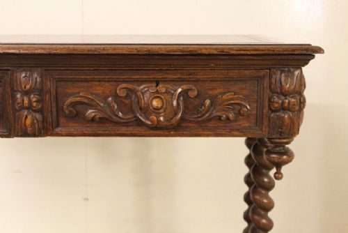 fig 1. Victorian Carved Oak Writing Table by Maple and Co