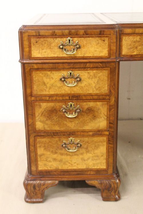 fig 1. Burr Walnut Pedestal Desk by Maple and Co