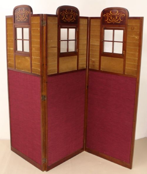 Mahogany Art Nouveau 3 Fold Screen