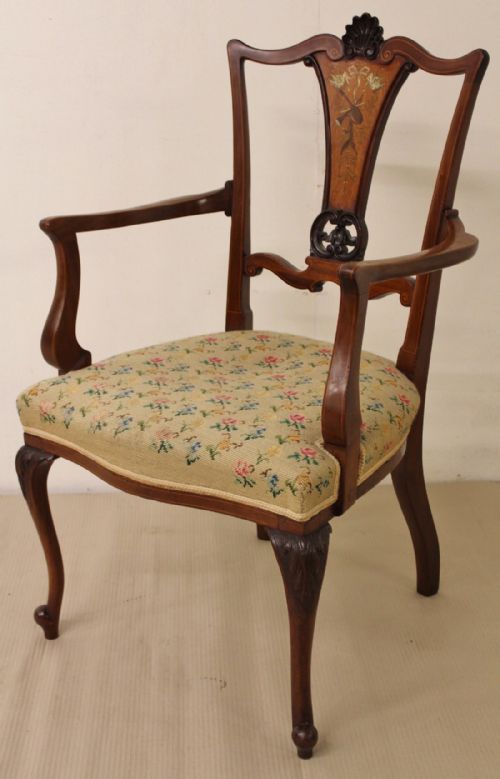 Inlaid Mahogany and Satinwood Armchair