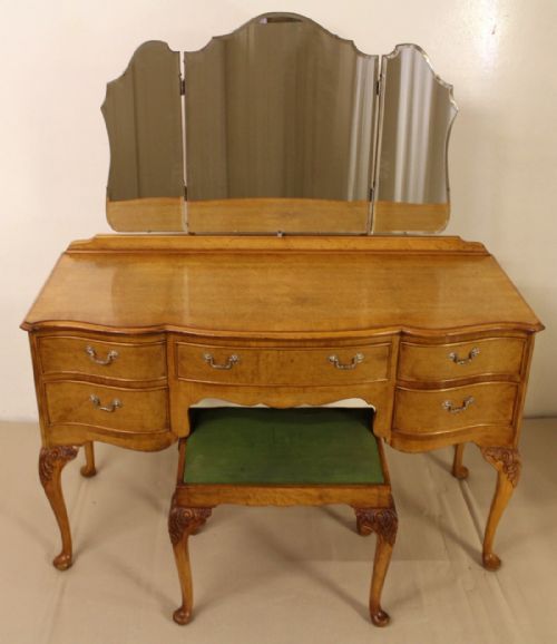 Burr Walnut Serpentine Dressing Table and Stool