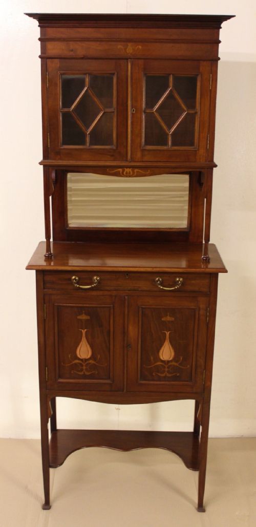 Slender Inlaid Mahogany Art Nouveau Cabinet