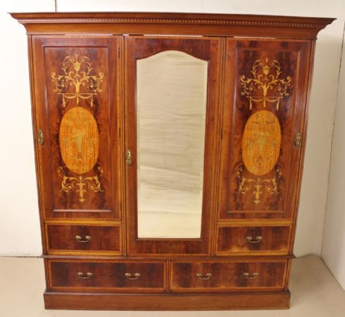 Inlaid Mahogany Three Door Wardrobe