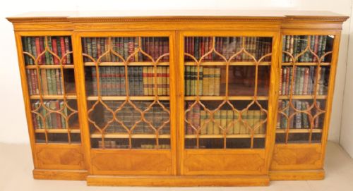 Inlaid Satinwood Dwarf Break-fronted Bookcase