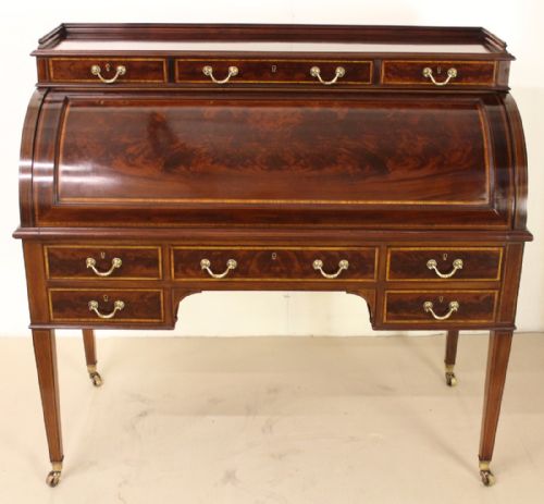 Inlaid Mahogany Cylinder Bureau by Maple and Co