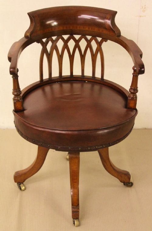 Inlaid Mahogany Revolving Desk Chair