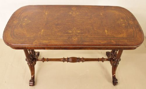 Victorian Inlaid Burr Walnut Stretcher Table