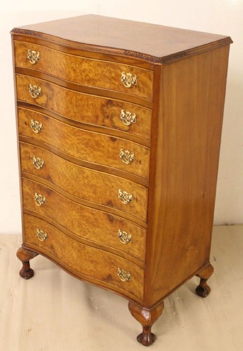 Tall Burr Walnut Serpentine Chest of Drawers