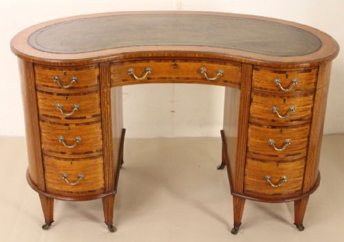 Inlaid Satinwood Kidney Desk by Edwards and Roberts