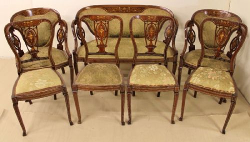 Victorian Inlaid Mahogany 7 Piece Salon Suite