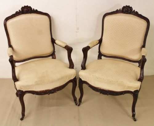 Pair of French Rosewood Upholstered Armchairs