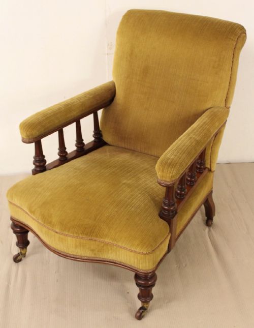 Victorian Walnut Upholstered Easy Chair