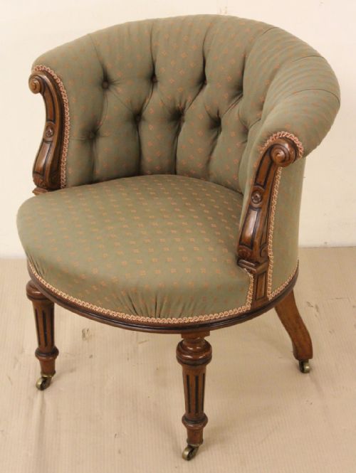 Victorian Walnut Upholstered Tub Chair