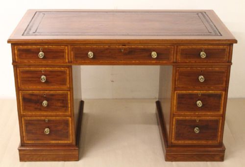 fig 1. Inlaid Mahogany Pedestal Desk by Edwards and Roberts